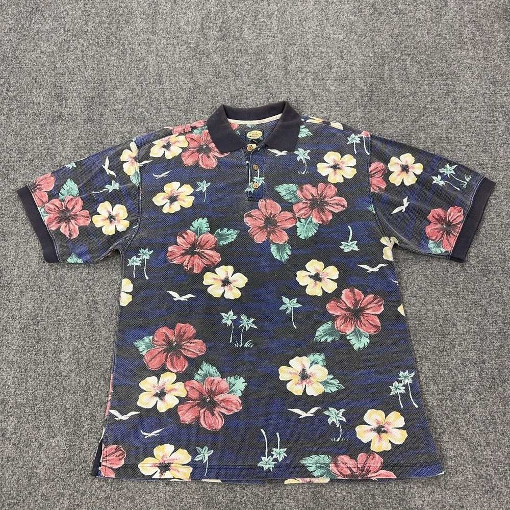 Tommy Bahama Polo Shirt Mens M Multicolor‎ Floral 100% Cotton Hawaiian Tropical